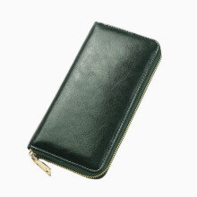 Oljevoksmønster kuskinn damelommebok med glidelås, lang skinnveske med stor kapasitet