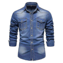 (XL, blue) Men's Shirts, Men's Denim Shirt, Long Sleeve Shirt