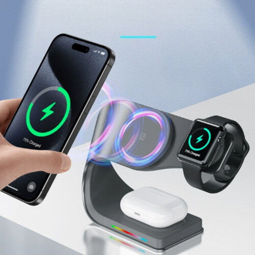 Metal magnetic three-in-one wireless charger desktop multi-function wireless charging station suitable for Apple series 2