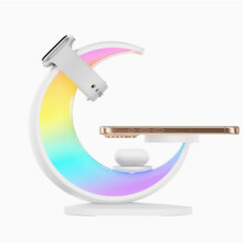 Încărcător magnetic wireless pentru căști mobile cu lumină ambientală, suport trei în unu de 15W