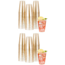 100Pcs 10OZ Gold Plastic Cups, Disposable Gold Glitter Plastic Cups, Clear Plastic Cups Tumblers, Wedding Party Cups