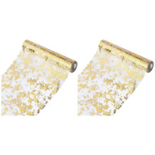 2X Table Runner, Sparkling Polyester Tulle Ribbon Roll with Gold Foil,Birthday Party Wedding Christmas Decor 28cmx10M