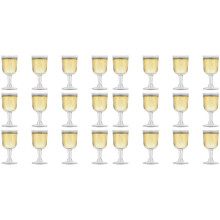 Clear Plastic Wine Glass Recyclable - Shatterproof Wine Goblet - Disposable & Reusable Cups for Champagne, Dessert 24Pcs