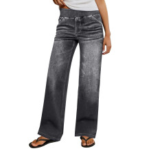 Women's wide-leg jeans,  stretch jeans, elastic-Gray S