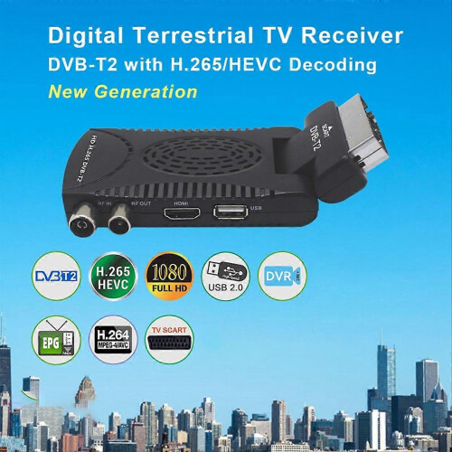 DVB-T2 Full HD digitale terrestrische tv-decoder met EPG-settopbox en EU-stekker. 2
