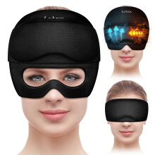 Migräne-Linderungskappe mit Gel-Augenmaske, Kühl-Kopftuch, Wärme- und Kältetherapie-Mütze, Gel-Kühlkappe gegen Kopfschmerzen (Schwarz)