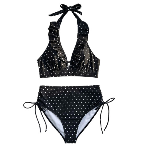 Comfortable Swimsuit Polyester Separate Top Bottom-Black XL 2