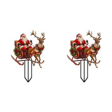 2X Père Noël Conduisant un Traîneau à Rennes pour Livrer des Cadeaux Bouchon de Terrasse Extérieur en Acrylique Étanche pour Jardin