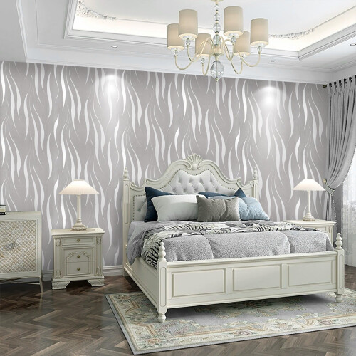Trafagala Greyish Beige Embossed Wallpaper NonWoven Wave Stripes Roll 1