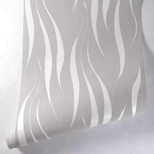 Trafagala Greyish Beige Embossed Wallpaper NonWoven Wave Stripes Roll 2