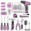 PULITUO Drill Set 149Piece Home Tool Set with 12V Pink Cordless Drill 1