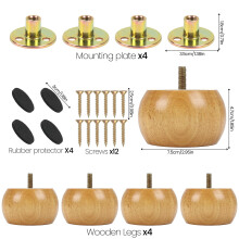 Minnhua 4 Pcs Furniture Legs Wooden Furniture Feet 5cm Solid Wood Furn