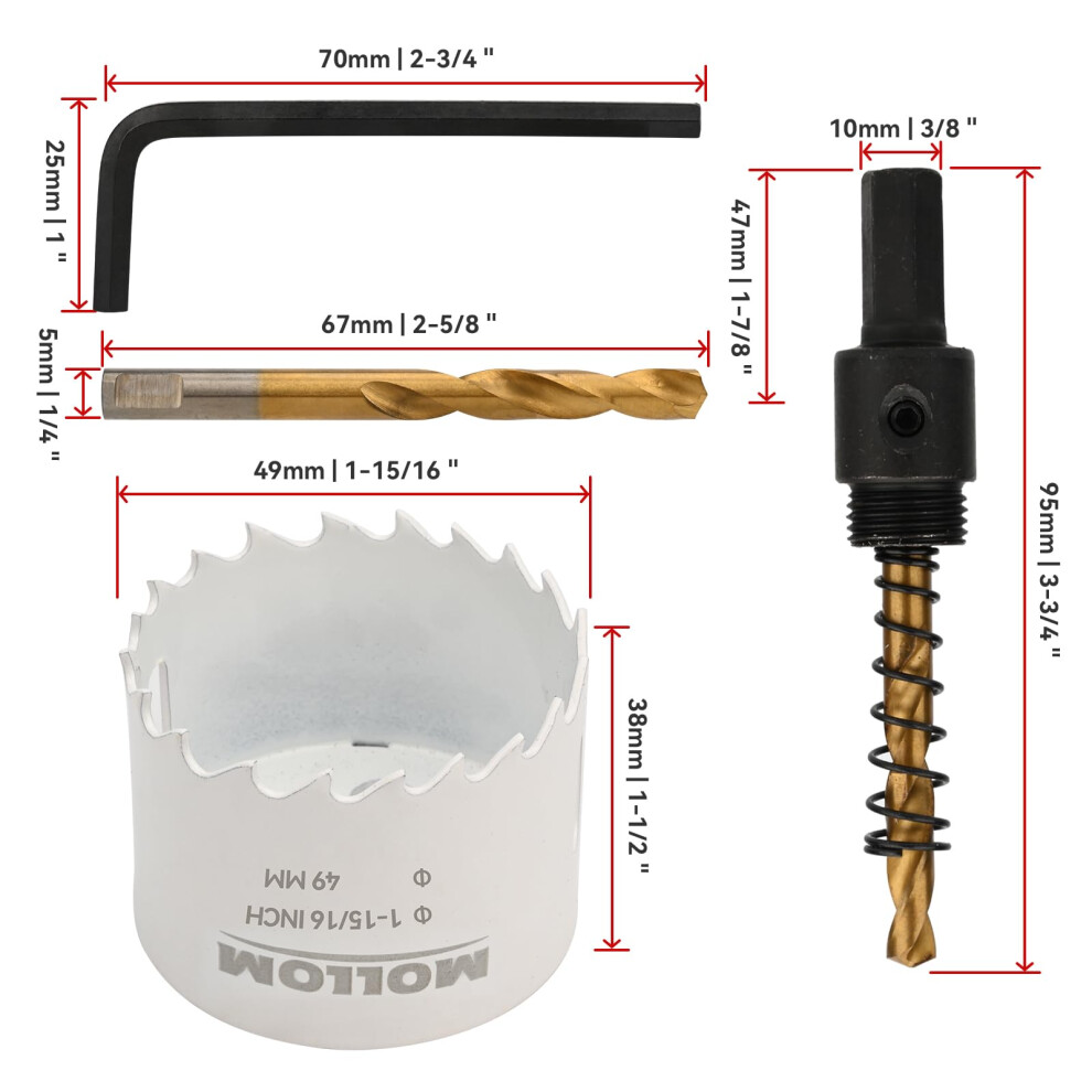 Mollom 49Mm 11516 Hss M42 With 8 Cobalt Bimetal Hole Saw With 2 Pilot 5009375161397