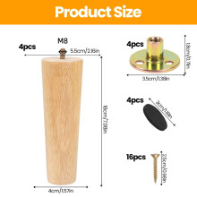 Luabue 4 Pack Wooden Furniture Legs 18cm Sofa Legs Sofa Feet Solid Rub