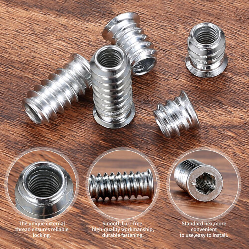 M6 Threaded Inserts for Wood 100 Pcs Threaded Insert Nuts Hex Threaded 2