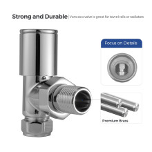 VANCOCO 2Pcs 1215mm Chrome Angled Radiator Valves Round Manual Radiat