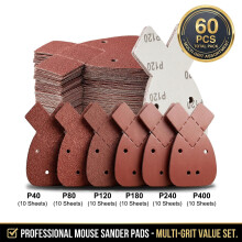 Taspire 60pcs Mouse Sander Pads 6 Grits 10 x 4080120180240400 Hook and