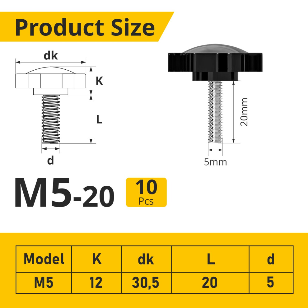 10 Pcs M5 Screws M5 X 20Mm Thread Star Knobs Thumb Screws Plastic Hex 5002109770629