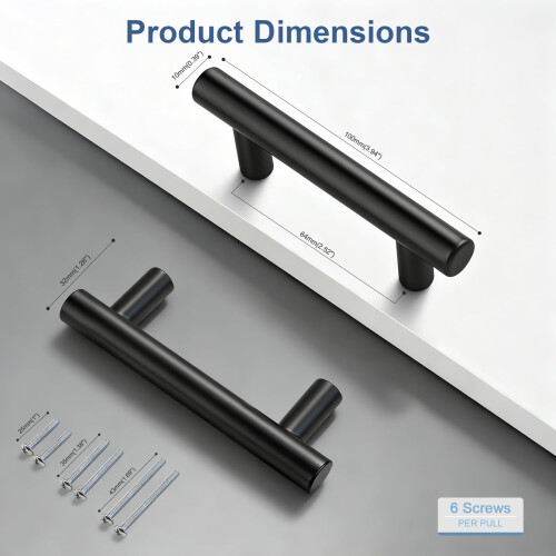 PinLin 30 Pack Kitchen Door Handles 64mm Hole Centre Flat Black Cabine 2