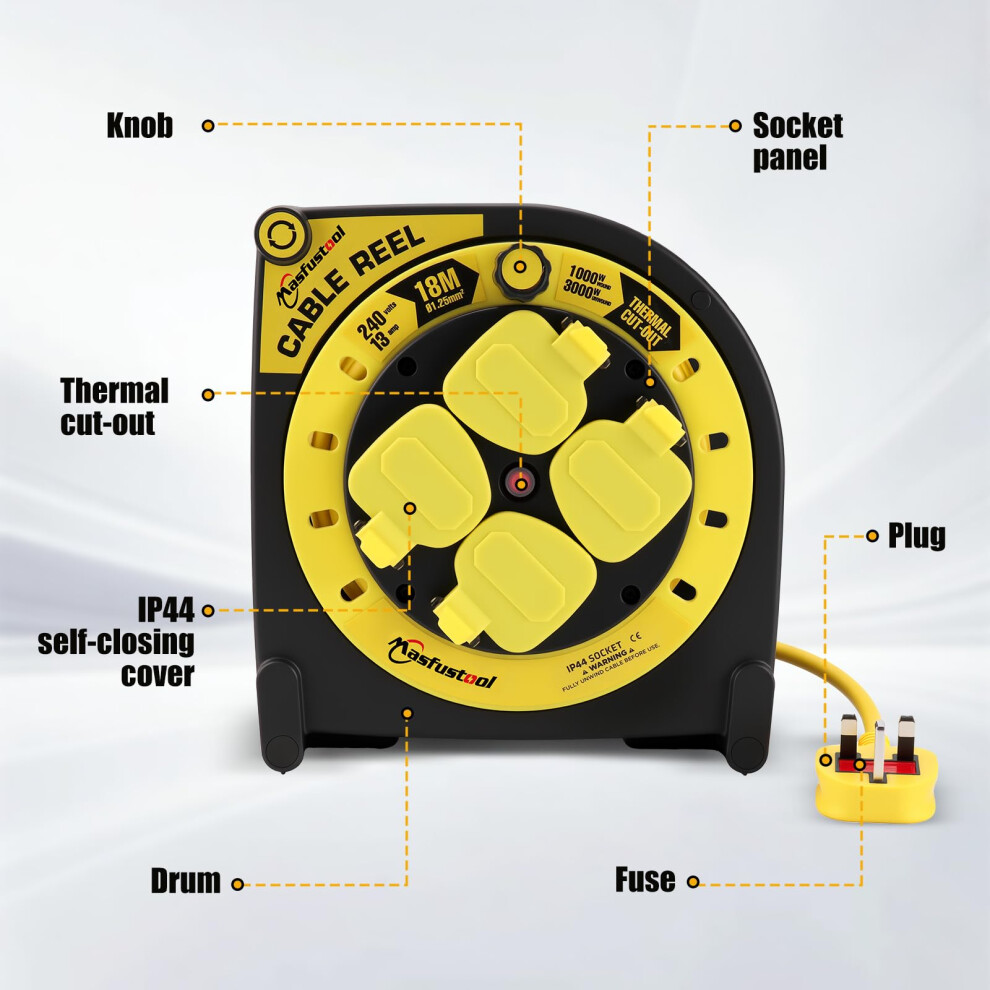 Photos - Electrical Wire & Cable Extension Lead 18M Outdoor or Indoor IP44 Rated 4 Socket Extension Ree
