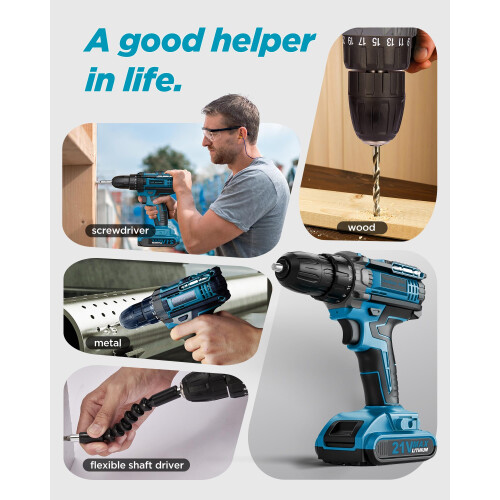 Cordless Drill Set PowerDrill Driver and Screwdriver Set with 2 Batter 2