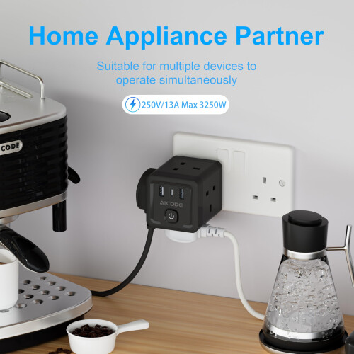 Multi Plug Adapter with 3 USB AICODE 4 Way Multi Plug Extension with U 2