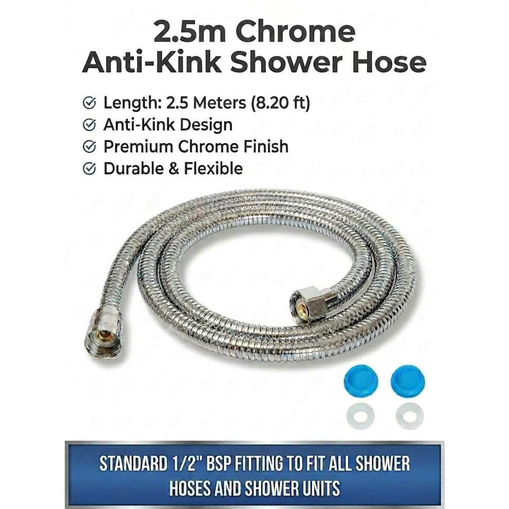 Shower Hose 25M Stainless Steel Hose With Washers Flexible Extra Lon 5005890526284