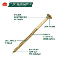 TIMCO C2 StrongFix MultiPurpose Premium Countersunk Gold Woodscrews 5