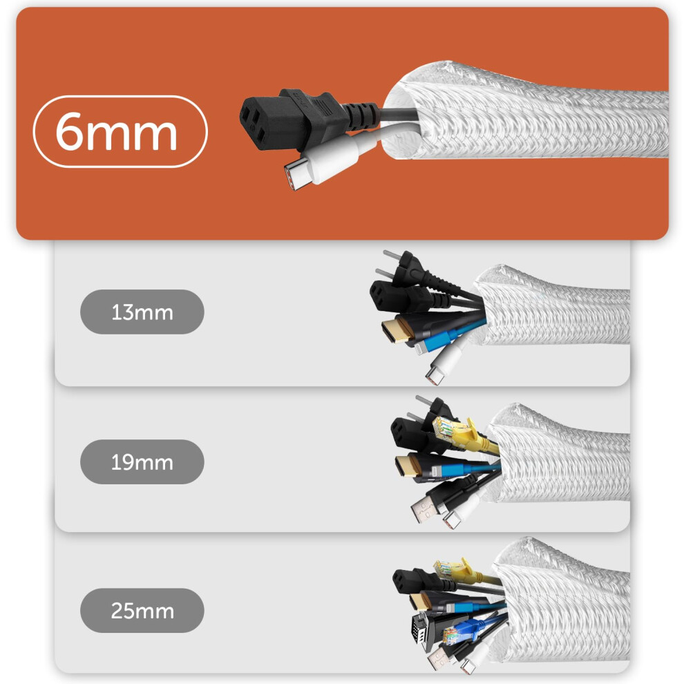 Photos - Cable (video, audio, USB) shinfly Cable Sleeve 6mmx 6m White â for 1â2 Thin Cables or a Single