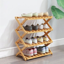 Glsety 4 Tier Bamboo Shoe Rack,Portable Folding Shoe Storage Rack,Without Installation Small Shoe Rack Perfect for Corridors