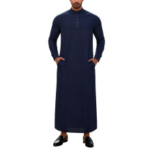Robe longue Thobe islamique pour hommes, élégante,-Bleu foncé L