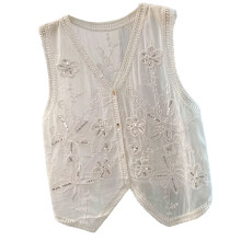 Cardigan boutonné à col en V pour femmes, débardeur sans-Blanc
