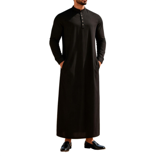 Stylish Arabic Kaftan With Functional Pockets Islamic-Black M