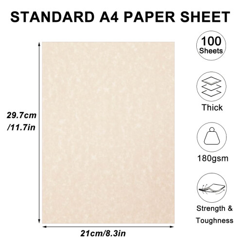 Acidea 100 Sheets Printed Parchment Paper, 180GSM Thicked A4 Blank Certificate P 1