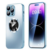 Magnetický kryt iPhone 15 Pro Max s ochranou objektivu a zobrazením loga - Modrý