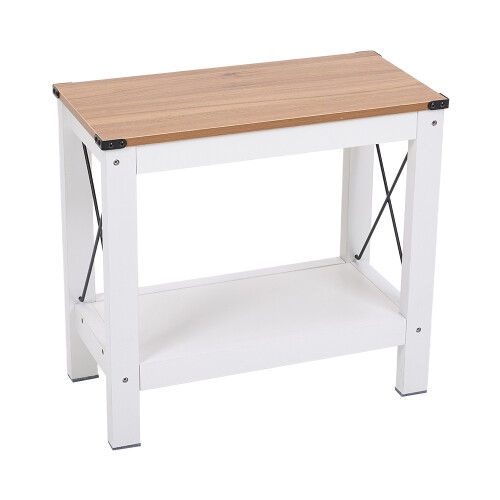 Living And Home Modern Wood Grain Top Sofa Side Table w/ Lower Shelf - 60x30x55cm 2