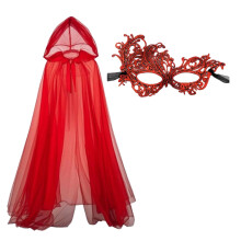 Cape gothique élégante avec masque en dentelle, ensemble-Rouge