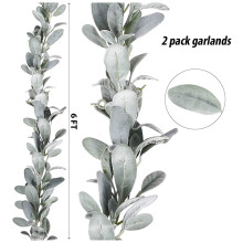 4 Pcs Artificial Flocked Lambs Ear Garland - 6Ft/Piece Soft Faux Vine Greenery and Leaves for Framhouse Mantle Decor