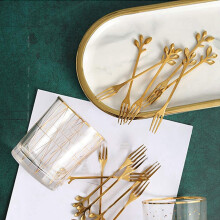 20 Pcs Stainless Steel Leaf Cake Fruit Forks Set Tasting Dessert Forks Kitchen Accessory Wedding Party Golden