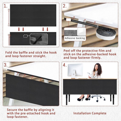 Under Desk Privacy Panel Self-Adhesive Modesty Panel with Pocket for Home or Standing Workstation Concealer Shield 2