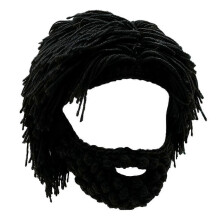 (BLACK) 2026 Viral Crochet Wig Hat, Aesthetic Boho Caveman Beanie with Detachable Beard, Ethical Handmade Knit Winter Headwear for Cosplay & Skiing