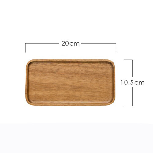 2X Acacia Serving Tray, Rectangular Solid Wood Flat Bottom Plate, Fruit Plate, Saucer, Tea Tray, Dessert Plate-Small 1
