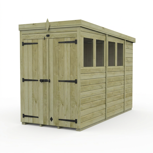 4 x 10 Pent Shed Tanalised (Double Door, With Windows) 1