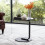 Living And Home 39cm Dia C-Shaped Round Side Table, Black Marble 2
