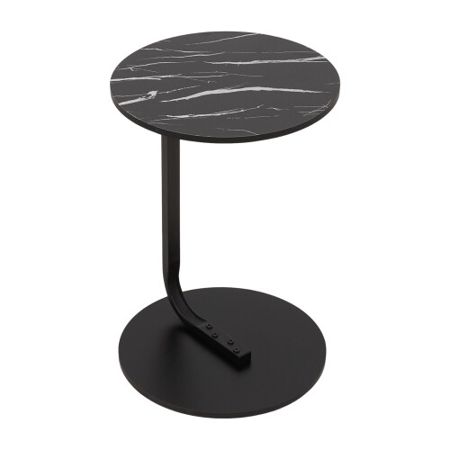 Living And Home 39cm Dia C-Shaped Round Side Table, Black Marble 2