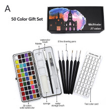 (50 Color Gift Set) 50/72/90 Colors Pure Water Color Paint Set Metal Iron Box Watercolor Paint Art