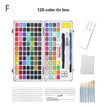 (128 color tin box) 50/72/90 Colors Pure Water Color Paint Set Metal Iron Box Watercolor Paint Art