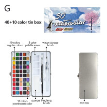 (40 and 10 color tin box) 50/72/90 Colors Pure Water Color Paint Set Metal Iron Box Watercolor Paint Art