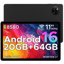 (black) DOOGEE Tab A9+ ,11-inch 90Hz+1080P ,Android 16 AI tablet ,8580mAh , 20GB RAM + 64GB ROM,WiFi 5,Widevine L1, Face ID, OTG, GPS