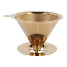 Double Wall Stainless Steel Titanium Gold Pour over Coffee Dripper Filter with Cup Stand and Handle